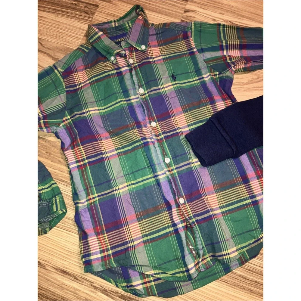 LOT of 2 Polo Ralph Lauren Boys Blue 1/4 Zip & Button Down Shirts Size Small‎
